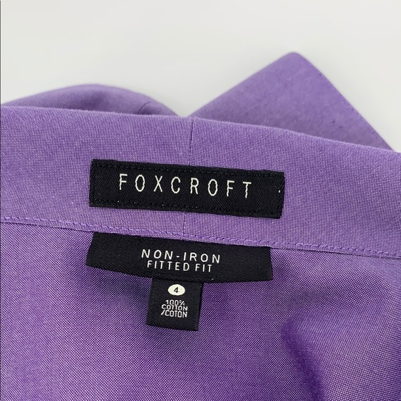 Foxcroft Non-Iron Fitted fit Shirt blouse top purple button front flipped cuff 4 - Picture 4 of 4